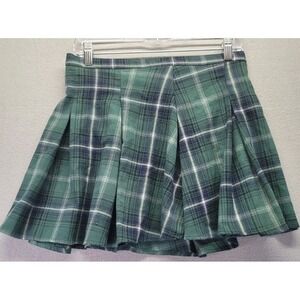 SO Girls Green Black White Plaid Pleated Mini Skirt Size 9